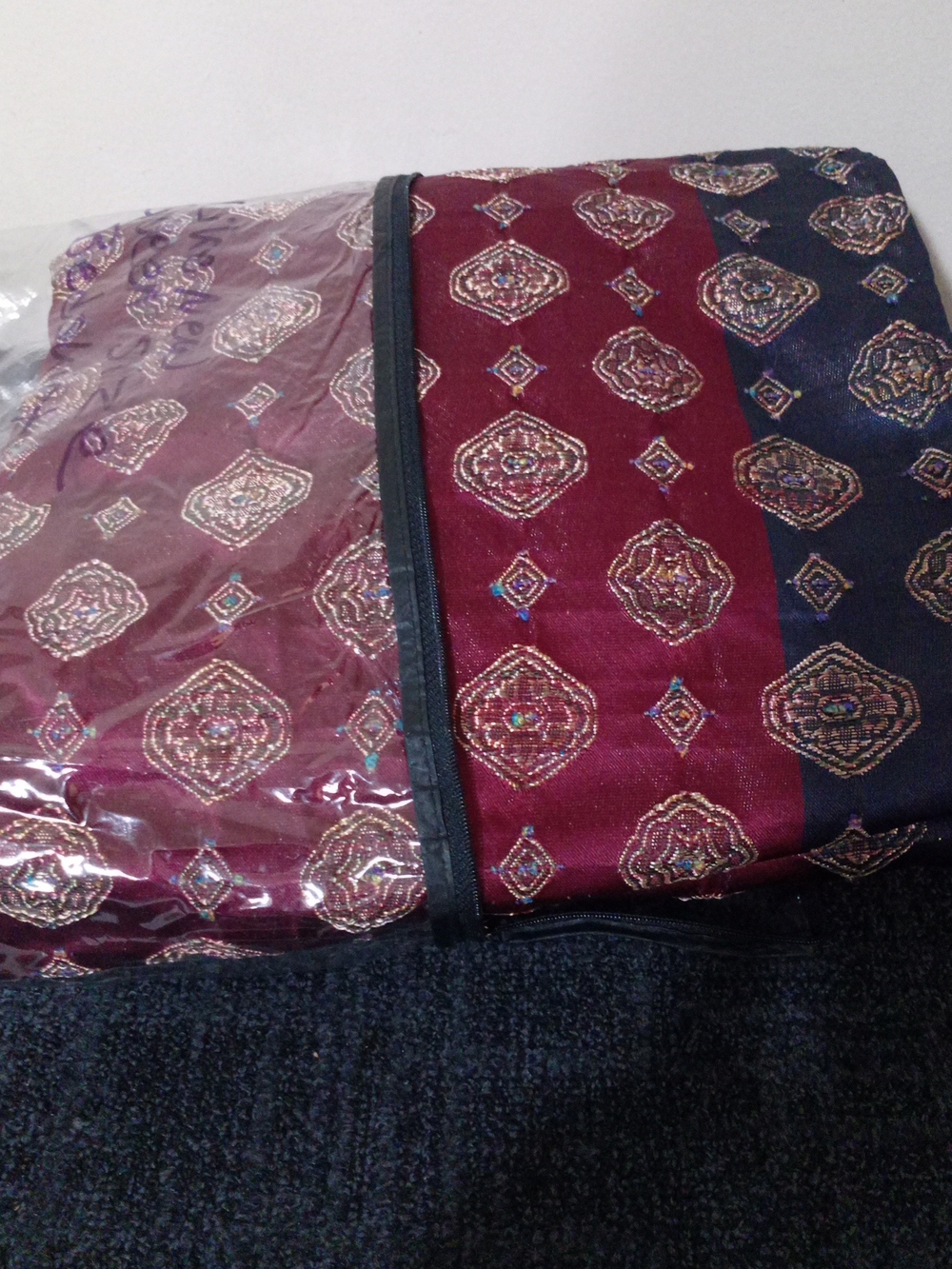 Elegant Maroon and Navy Decorative Bedding Skirt - Unbranded